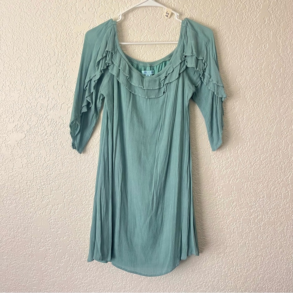 Teal Ruffle Dress - Picture 2 of 6